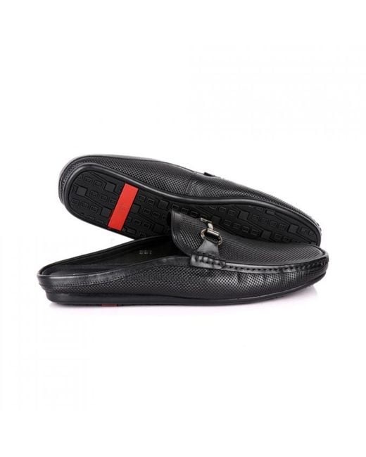 DAVID WEJ Black Soft Leather Slip On Loafers With Buckle – for men