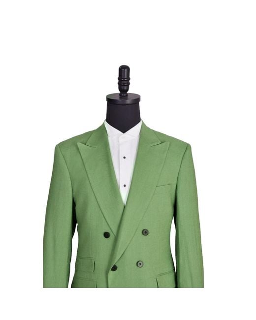 DAVID WEJ Green Hugo Linen Double Breasted Suit for men
