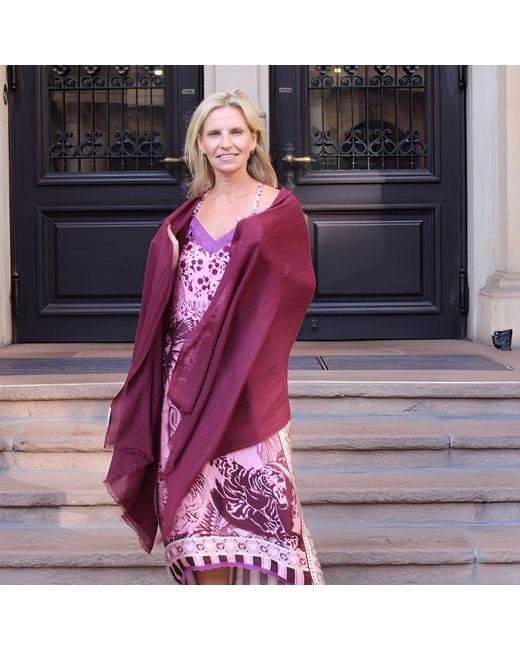 Heritagemoda Purple Neutrals Burgundy Handwoven Wool-Silk Scarf