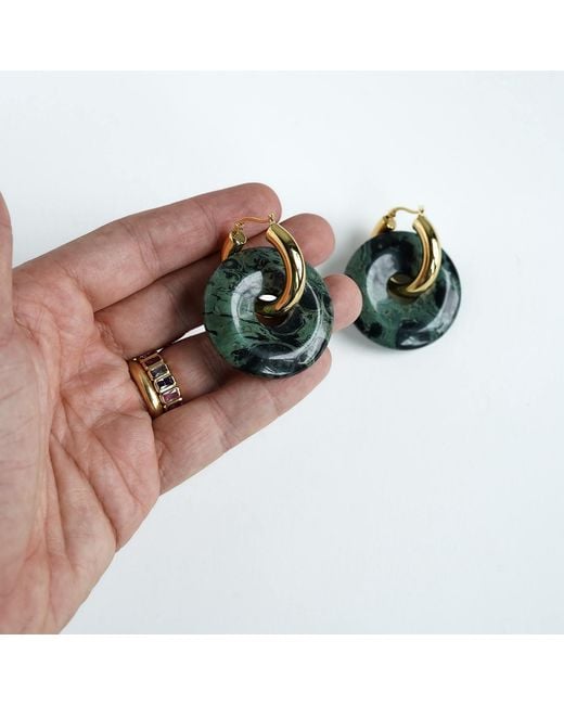Edgar Navarro Jewelry Green Edgar Navarro Kambaba Jasper Hoop Earrings