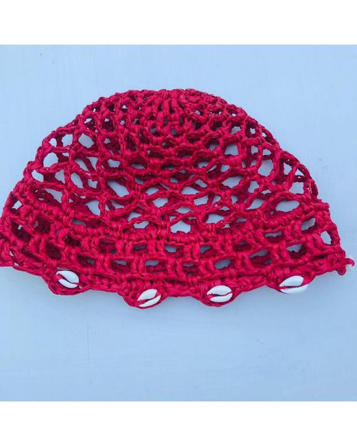 Springmoonatelier Red Handmade Raffia Yarn Hat