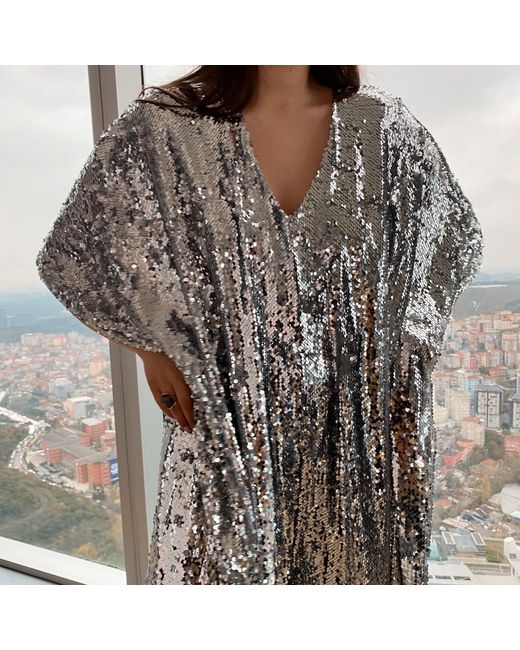 NALÈ Gray Sequin Palazzo Jumpsuit With Satin Lining & Detachable Belt