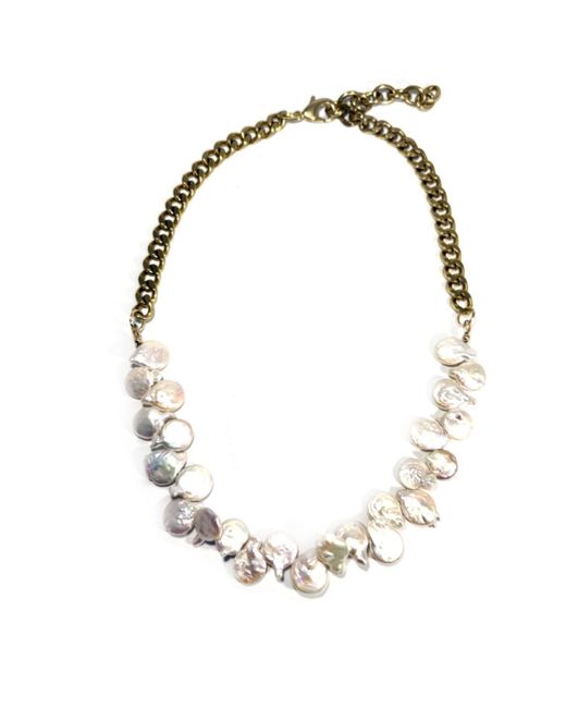 Rachel Nathan Metallic Neutrals Pearl Petals & Curb Necklace