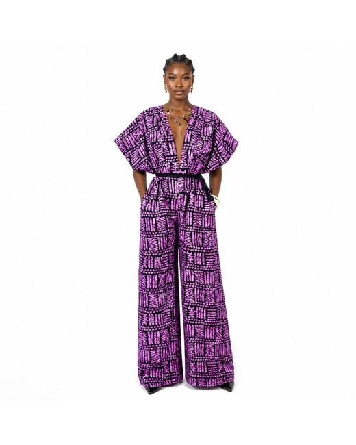 Chuks Collins Purple Ajah Batik Batwing Wide-Leg Jumpsuit