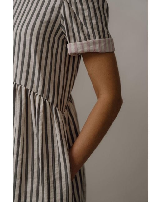 BEIRA Gray Flora Dress – Stripe Cotton