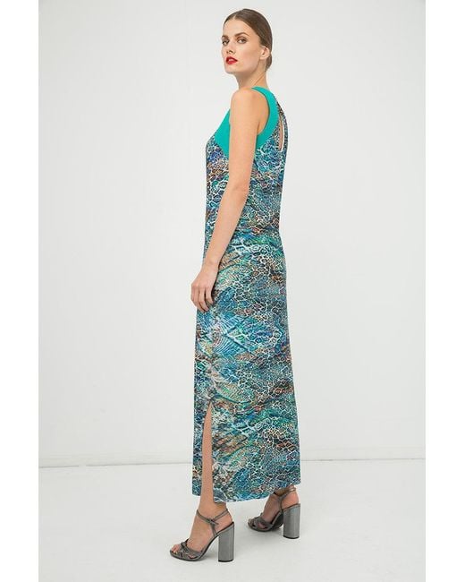 Conquista Blue Sleeveless Print Maxi Dress