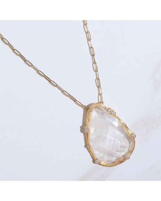 Rare Matters Jewelry Metallic Organic Clear Quartz Teardrop Necklace