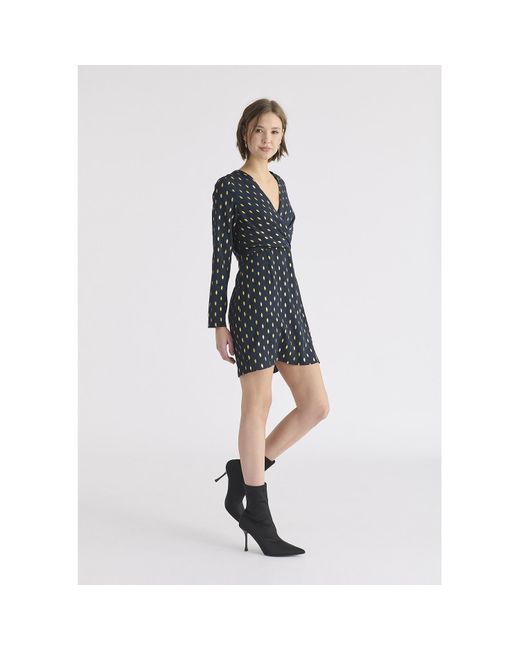 Paisie Black Foil Print Mini Wrap Dress With Slit