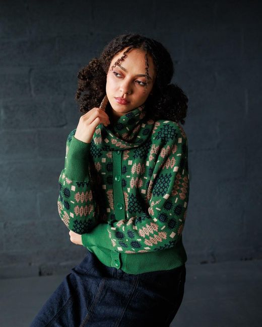 Mabli Green Carthen Neat Cotton Cardigan