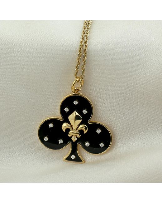 Artisan Black 14K Enamel Diamond Fleur-De-Lis Club Pendant
