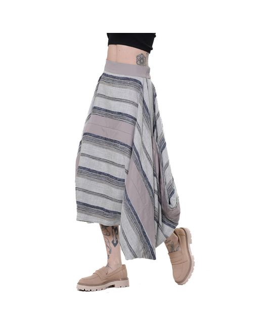 Metamorph Gray Asymmetric Midi Striped Skirt