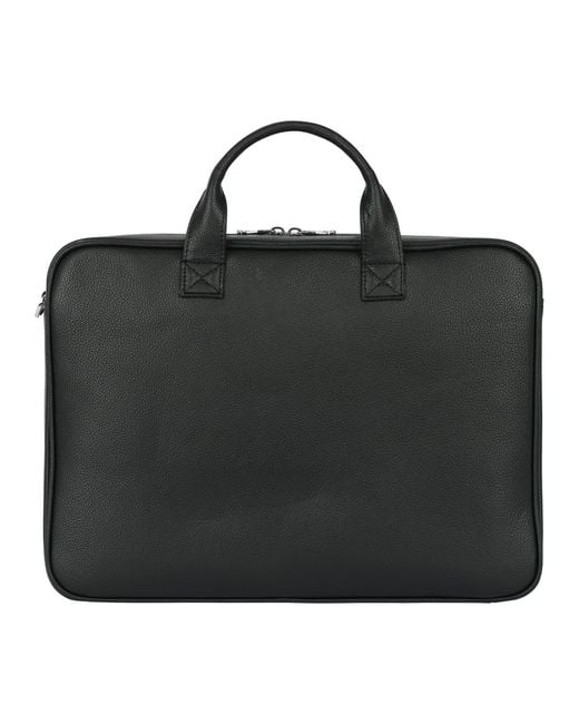 Luis Steven Black Briefcase- Pebble Leather for men
