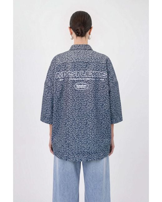 mysimplicated Blue Leopard Short Sleeve Shirt W