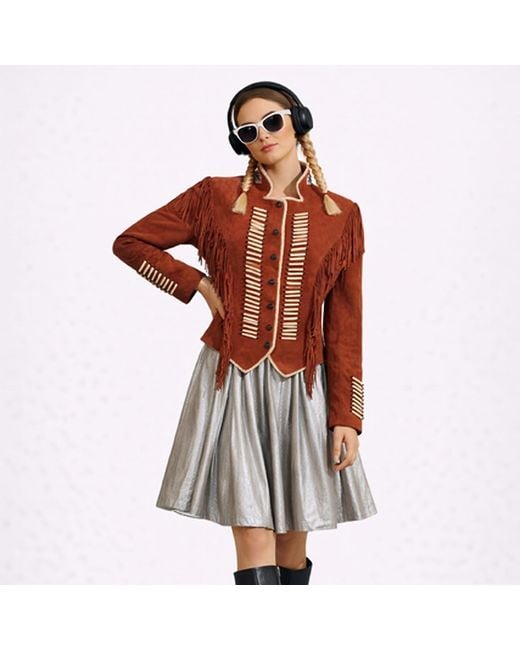 Zasta Studio Red Warrior Suede Leather Jacket With Fringes