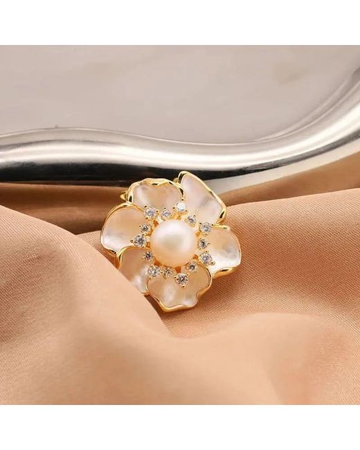 Angel Barocco Metallic Camellia Crystal Pearl Brooch