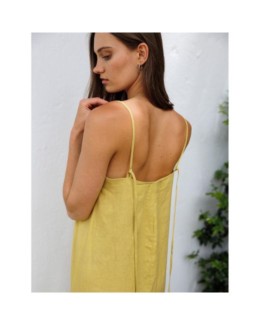 Larsen and Co Yellow Pure Linen Marrakesh Dress In Chartreuse