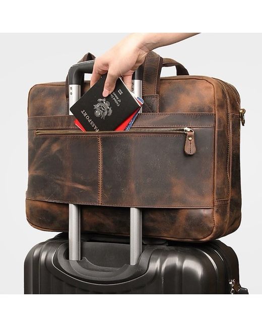 Touri Brown Genuine Leather Briefcase With Multiple Pockets for men
