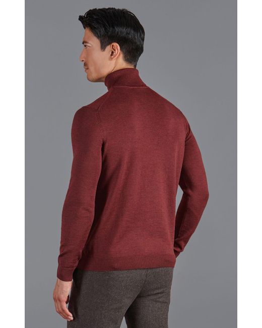 Paul James Knitwear Red Extra Fine Merino Wool Westonn Roll Neck Jumper for men