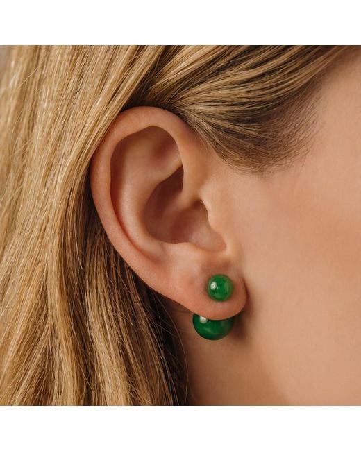 seree Green Orbit Duo Double Ended Jade- Chalcedony Stud Earrings