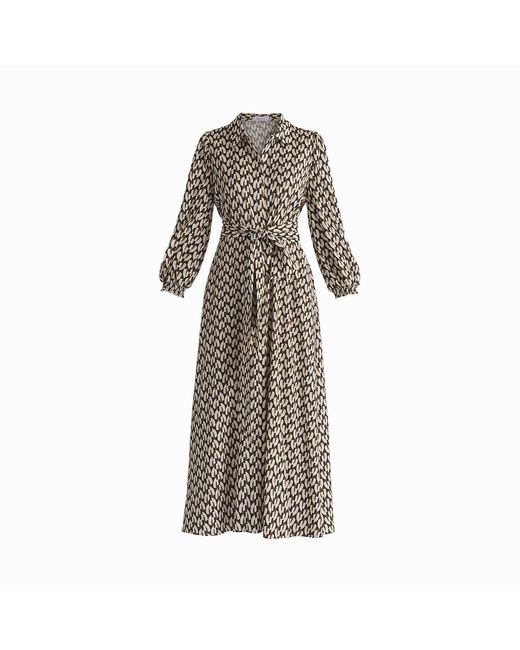 Paisie Natural Geometric Print Maxi Shirt Dress