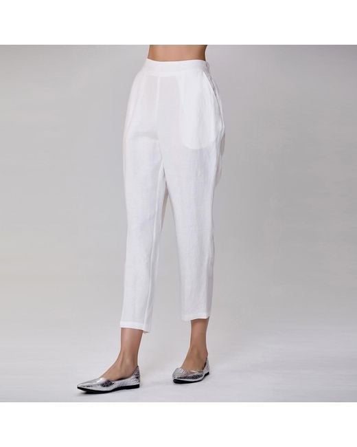 Smart and Joy White Straight Linen Pants