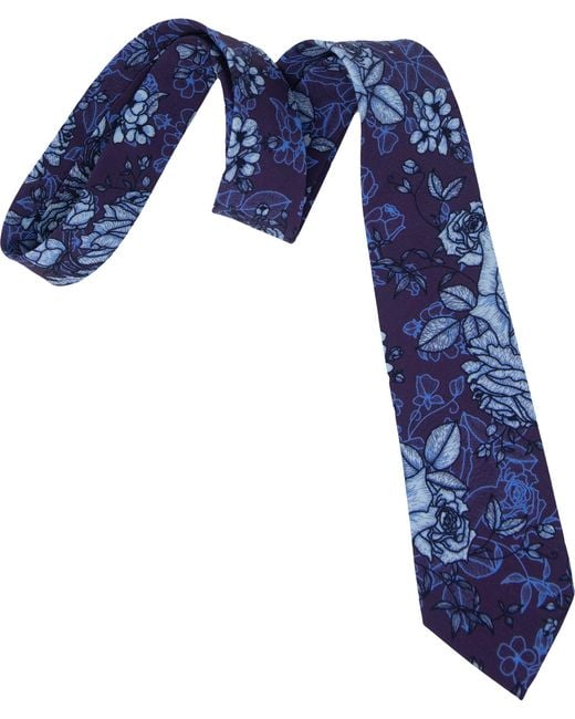 Lords of Harlech Blue Taddeo Roma Floral Merino Tie for men