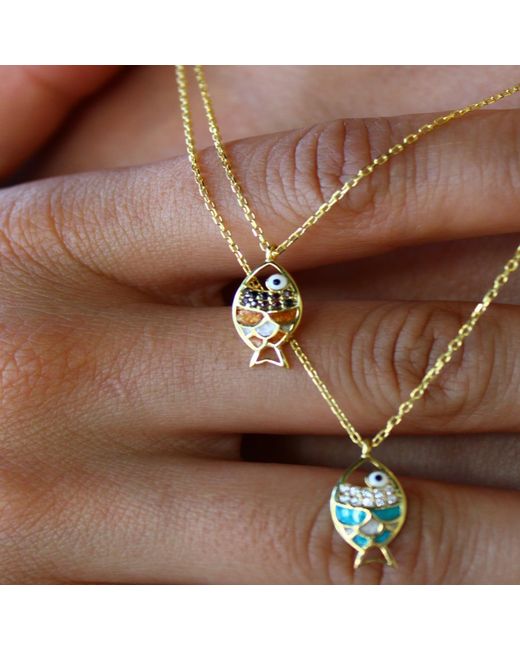 1610Istanbul Metallic Fish Swarovski Necklace