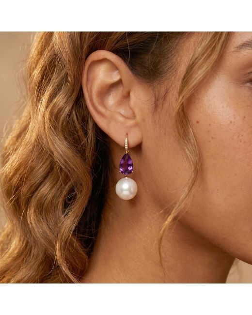 Kai Fine Jewelry Purple Solid Natural Pear Amethyst, Diamond & Freshwater Pearl Convertible Drop Earrings