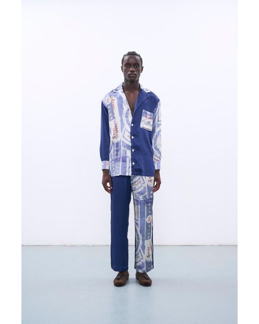 Studio Afuera Blue Azul Silk Printed Pants