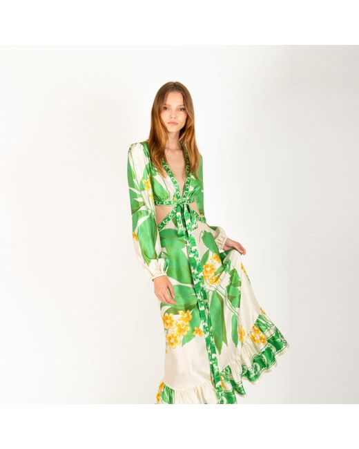 SECRET MISSION Green Lydia Tropical Maxi Dress