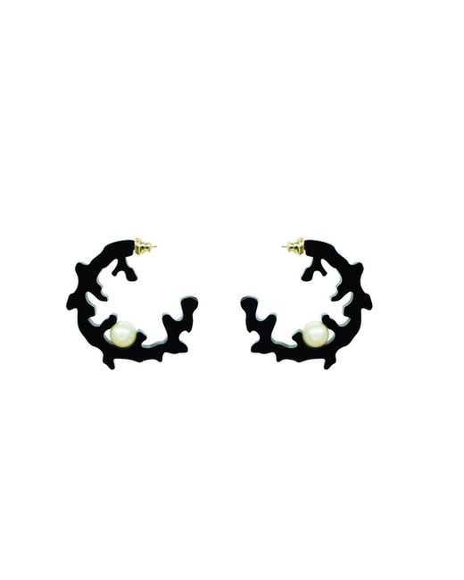 Gissa Bicalho Black Handmade Acrylic Earrings Hoops Coral & Pearl