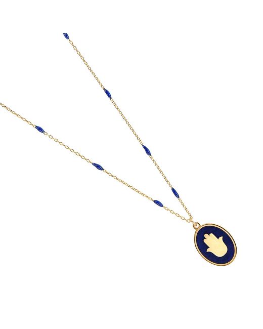 Ebru Jewelry Metallic Blue Enamel Hamsa Talisman Necklace
