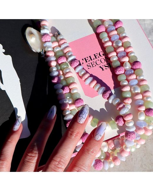Mineralgems•Studio Pink Candy Necklace With Coral And Chalcedony