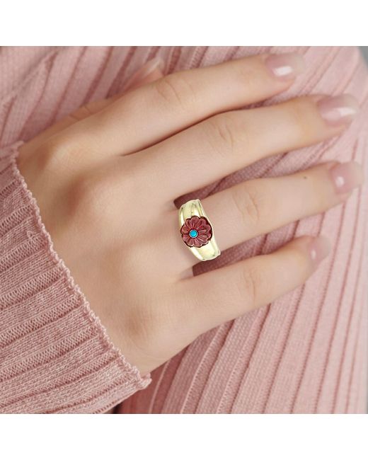 Artisan Metallic Carved & Tourmaline Statement Ring