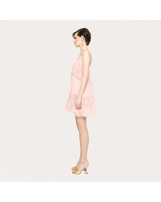 Nissa Pink Lace Detail Silk Dress