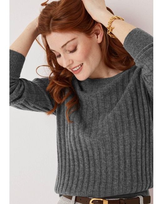 Loop Cashmere Gray Cashmere Wide Rib Sweater