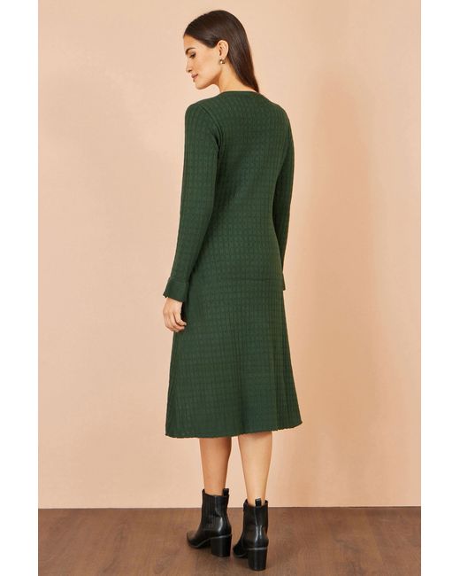 Yumi' Green Viscose Knitted Midi Dress With Buttons