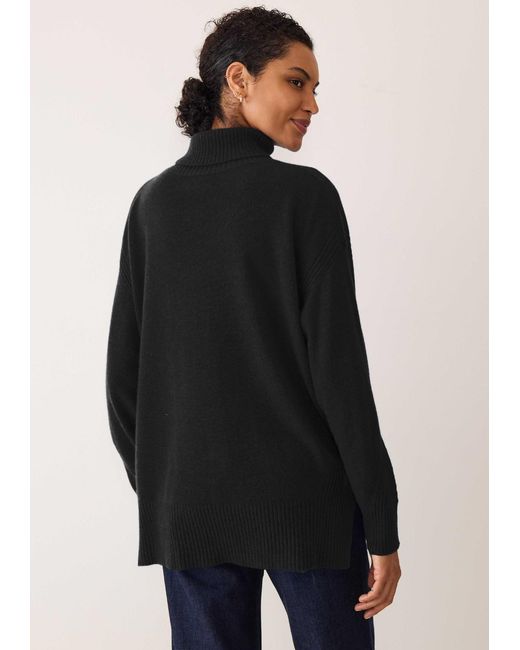 Loop Cashmere Black Chevron Detail Relaxed Polo Sweater