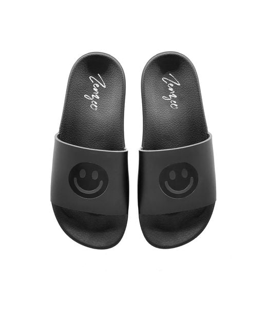 Zenzee Black Smiley Face Slide Sandals