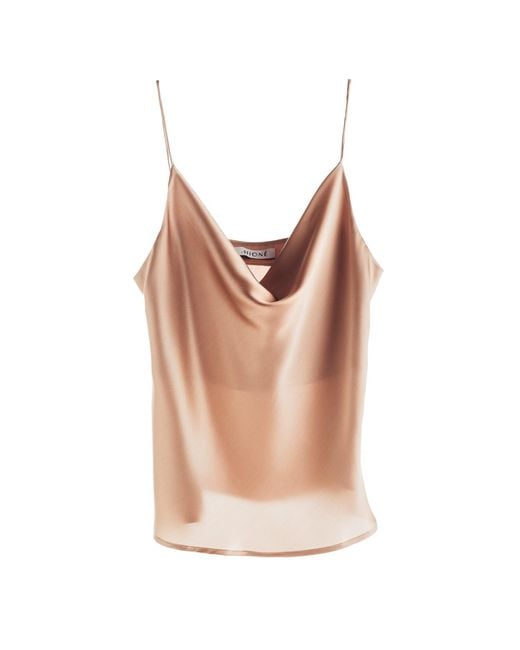 MIONÈ Brown Silk Camisole Top With Draped Detail