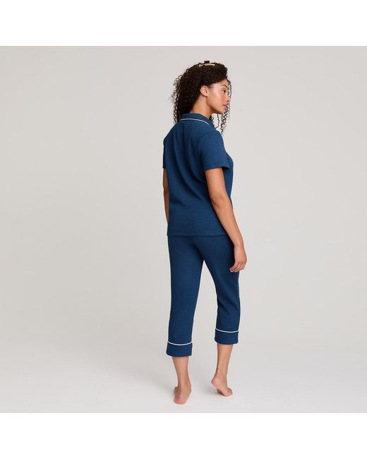 Pretty You London Blue Luxury Suite Waffle Short & Shirt Trouser Set