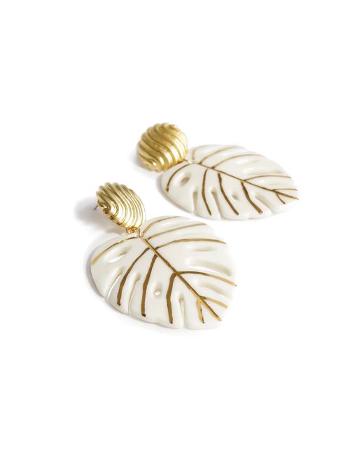 POPORCELAIN Metallic Golden Monstera Leaf Statement Earrings