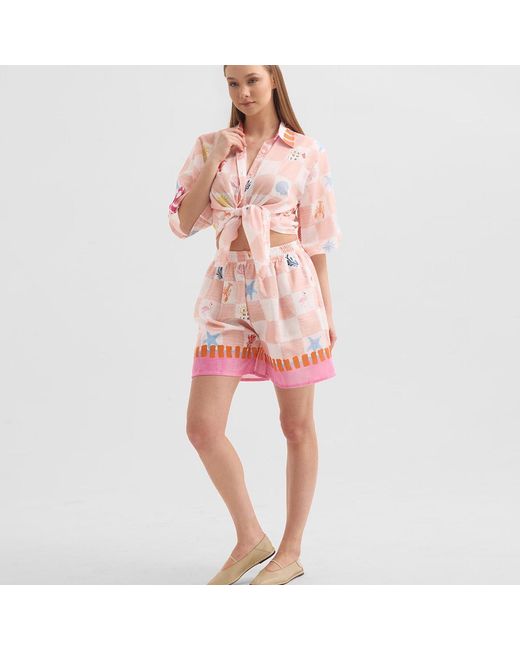 LOVEIST STORE Red Angel Linen Blend Pleated Shorts