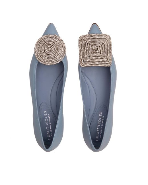 Beautiisoles by Robyn Shreiber Made in Italy Blue Bonnie Baby Leather Work Evening Sexy Comfortable Flat Ballerina