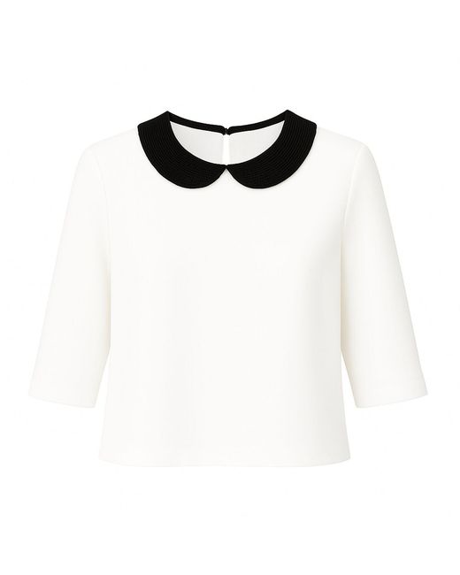 Conquista White Neutrals Cream Top With Peter Pan Collar
