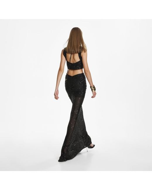 Lita Couture Black Sequin Ruched Maxi Skirt