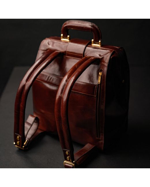Time Resistance Brown Leather Backpack for men