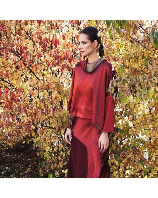 Silvia Serban Green Reversible Satin Blouse Kaki & Burgundy