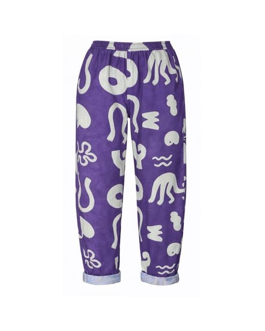 Wild Clouds Blue Organic Cotton & Linen Balloon Trousers