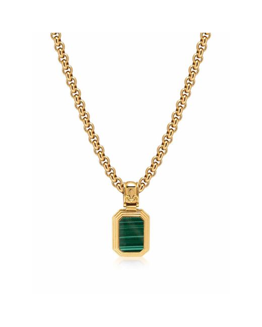 Nialaya Metallic Sterling Necklace With Two-In-One Malachite & Onyx Pendant for men